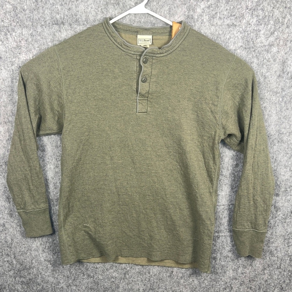 LL Bean Mens Henley Shirt Medium Olive Green Wool Blend Long Sleeve 02037 Canada